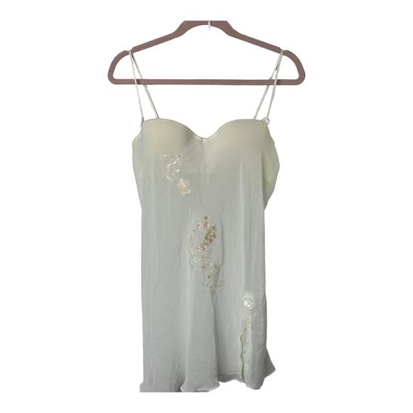 Linea Donatella Ivory Slip Nightie Lace Detail Embroidery Semi-Sheer Size Large - Picture 1 of 13